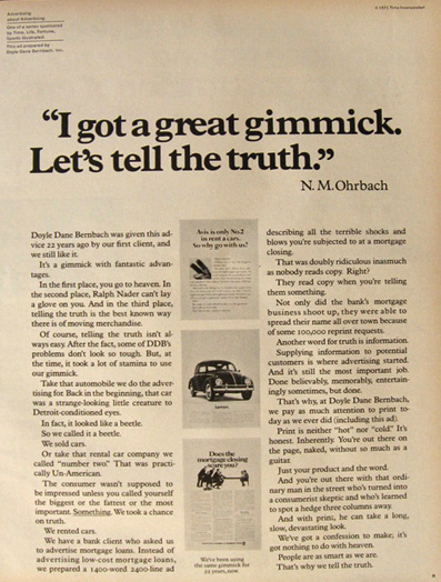 1971 Doyle, Dane, Bernbach Ad ~ We Tell The Truth