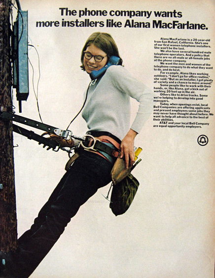 1972 Bell Telephone Ad ~ Female Installer