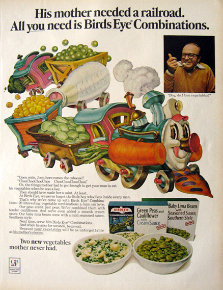 1972 Birds Eye Vegetables Ad ~ Choo-Choo Train