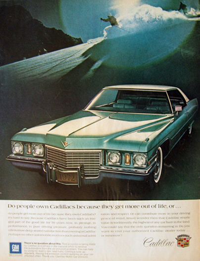 1972 Vintage Cadillac Ad ~ Skiers
