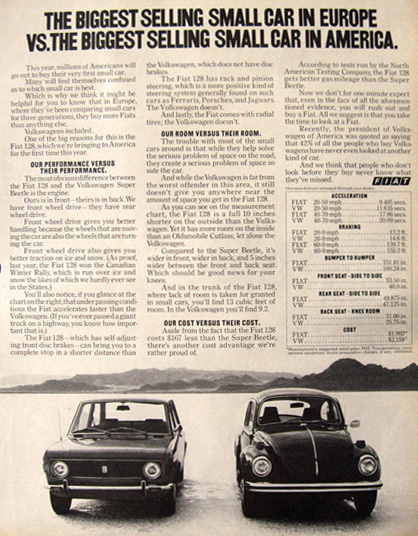 1972 Fiat Ad ~ Fiat Vs. VW Bug