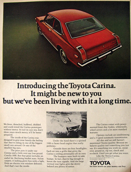 1972 Toyota Carina Ad ~ It Might Be New to You