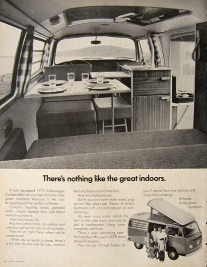 1972 Volkswagen VW Campmobile Camper Ad ~ Great Indoors