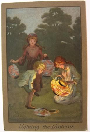 Sybil Barham Postcard ~ Lighting the Lanterns