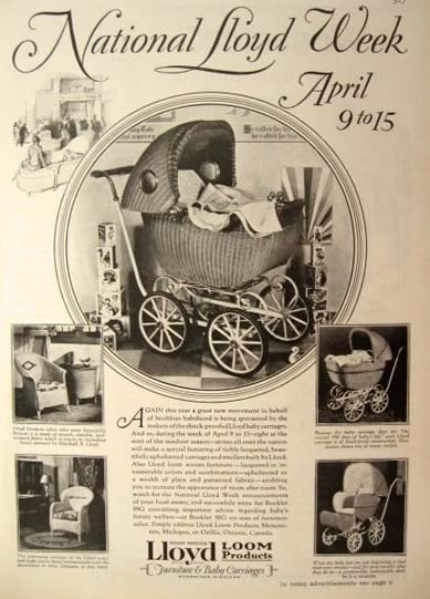 1928 Lloyd Vintage Baby Carriage Ad ~ Wicker Styles