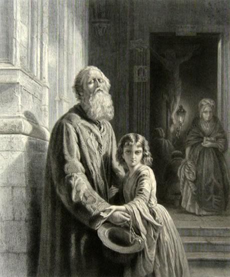 1864 The Blind Beggar ~ Antique Steel Engraving
