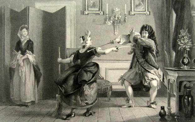 1864 Le Bourgeois Gentilhomme ~ Fencing ~ Antique Print