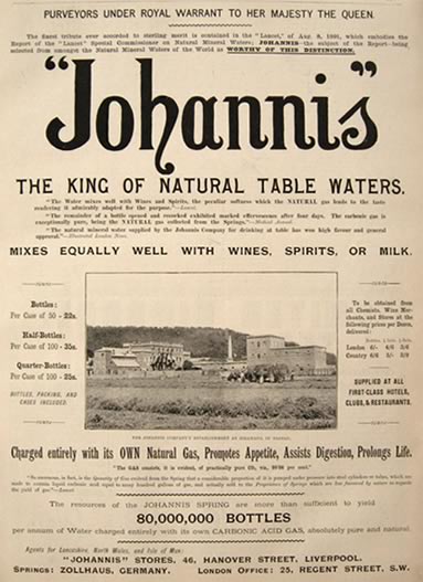 1894 Johannis Bottled Water Ad ~ Zollhaus Factory Photo