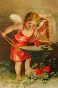 Love's Message to Valentine Postcard ~ Cupid Makes Entwined Hearts