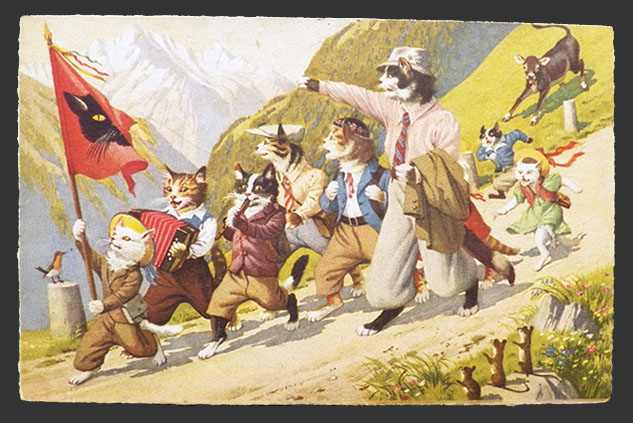 Alfred Mainzer Dressed Cats Postcard ~ Hiking Swiss Alps