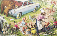 Alfred Mainzer Dressed Cats Postcard ~ Bears Invade Cookout