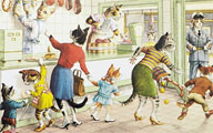 Alfred Mainzer Dressed Cats Postcard ~ Cats At The Butcher Shop