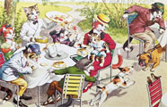 Alfred Mainzer Dressed Cats Postcard ~ Dogfight At Cafe