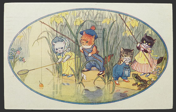 Any Luck Pussy? Cats Go Fishing ~ Molly Brett Postcard