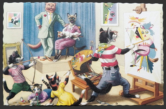 Alfred Mainzer Dressed Cats Postcard ~ Portrait Painter