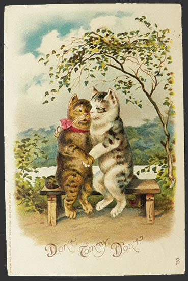 Amorous Cat Couple ~ Don't, Tommy, Don't Postcard