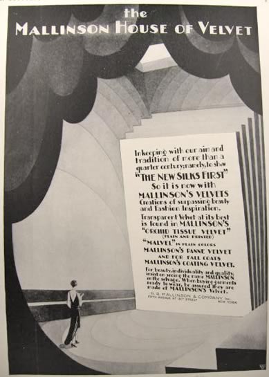 1929 Mallinson's Silks House of Velvet Ad ~ Great Deco Art