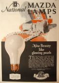 1928 Mazda Lamps Ad ~ Beauty Like Glowing Pearls
