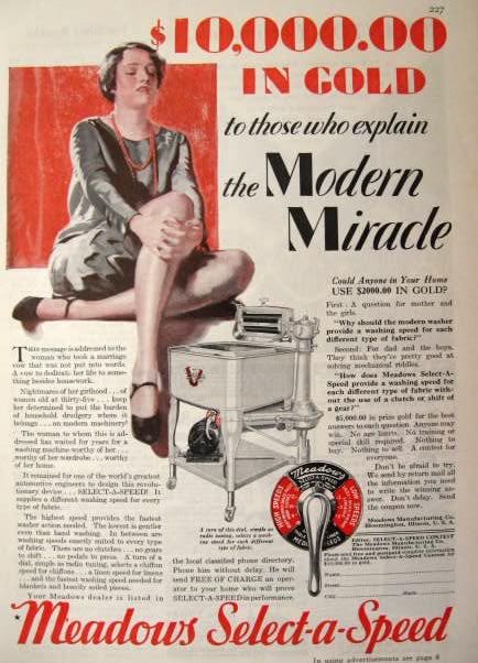 1929 Meadows Select-a-Speed Washing Machine ~ Modern Miracle