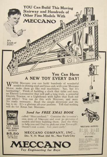 1920 Meccano Erector Set Ad ~ Moving Stairway