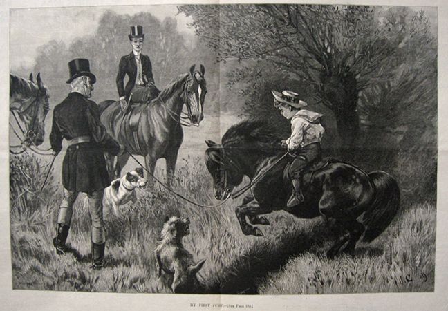 1890 Boy on Horse ~ First Jump ~ Antique Print Engraving