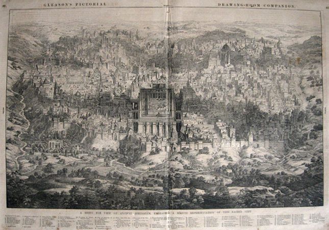 1853 Ancient Jerusalem Birdseye View Large Print