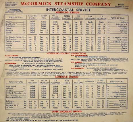1936 McCormick Steamship Company Schedule