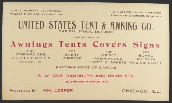 United States Tent & Awning ~ VIntage Business Card 1910's/1920's