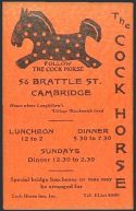 The Cock Horse Inn Vintage Business Card ~ Cambridge, MA