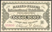 1876 Original Philadelphia Exhibition Package Ticket