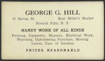 Handyman George Hill ~ Vintage Business Card ~ Hoosick Falls, NY
