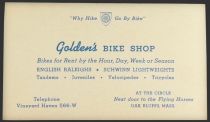 Golden's Bike Shop ~ Vintage Business Card ~ Oak Bluffs MASS