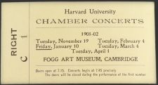 1901 Harvard University Unused Chamber Concert Ticket