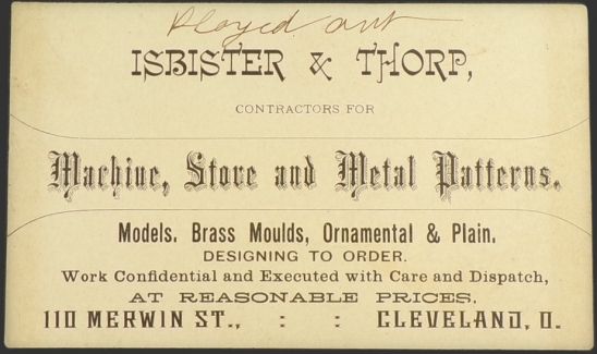 Antique Business Card ~ Isbister & Thorp Metal Patterns, Cleveland OH