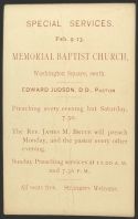 1890's Judson Memorial Church ~ Religious Services Card