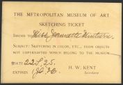 1925 Sketching Ticket ~ Metropolitan Museum of Art