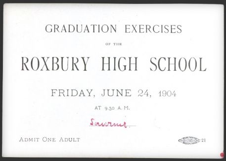 1904 Roxbury High School Graduation Admittance Ticket