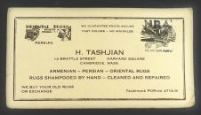 Vintage Large Business Card ~ H. Tashjian Rug Dealer, Cambridge MA ~ 1930's