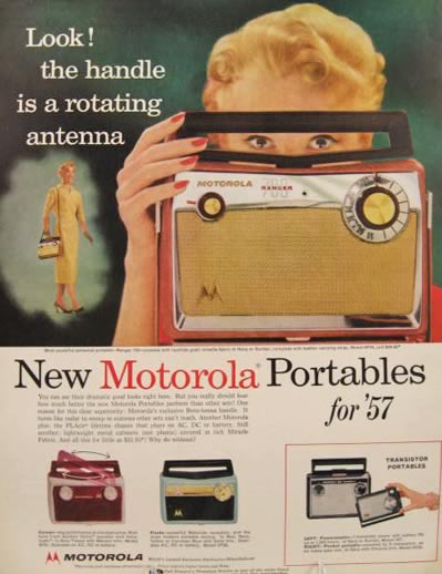 1957 Motorola Portable Radio Ad ~ Ranger, Corsair, Fiesta Models