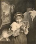 Antique Print ~ Steel Engraving ~ Adorable Girl with Caged Mouse ~ Sir Joshua Reynolds