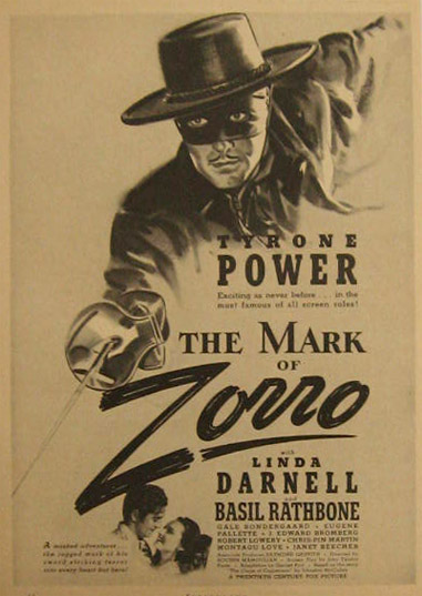 The Mark of Zorro, Tyrone Power 1940 Vintage Movie Ad