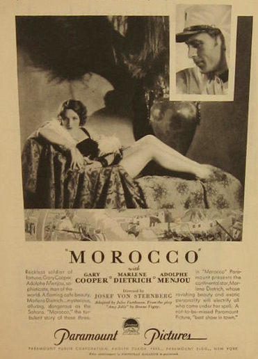 "Morocco" Marlene Dietrich, Gary Cooper 1931 Movie Ad