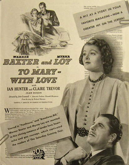 To Mary With Love Myrna Loy 1936 Vintage Movie Ad