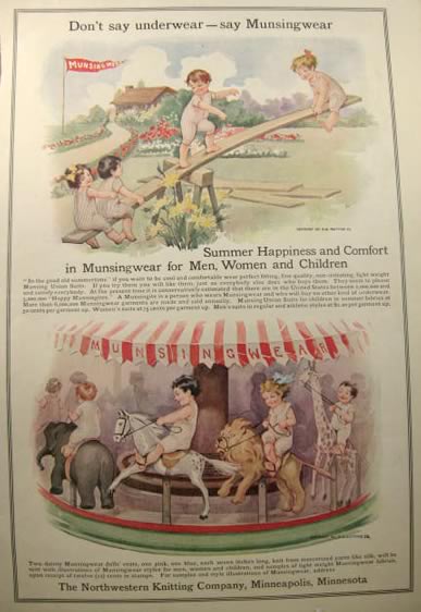 1911 Munsingwear Underwear Ad ~ Kids on Seesaw, Carousel