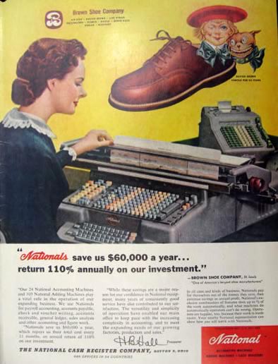 1954 National Cash Register Ad ~ Buster Brown Shoe Company
