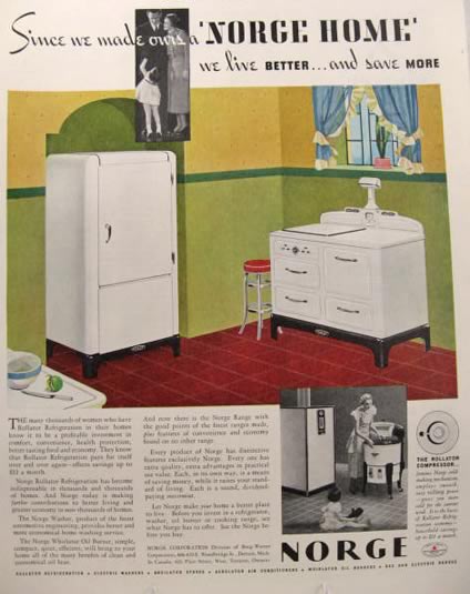 1935 Norge Refrigerator & Range Ad ~ Rollator