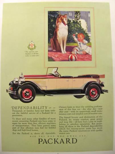 1927 Packard Car Ad ~ Collie and Baby