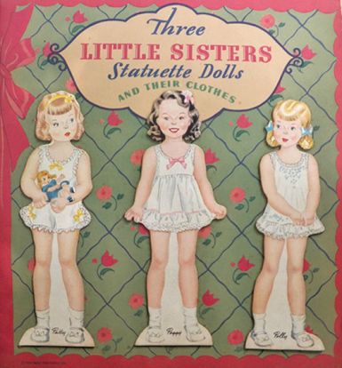 VINTAGE UNCUT 1943 THREE LITTLE SISTERS PAPER DOLLS~#1 REPRODUCTION~HARD TO FIND 