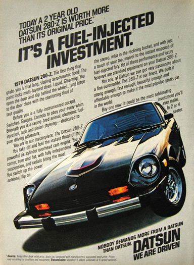 1978 Vintage Datsun 280-Z Car Ad ~ Fuel Injected Investment