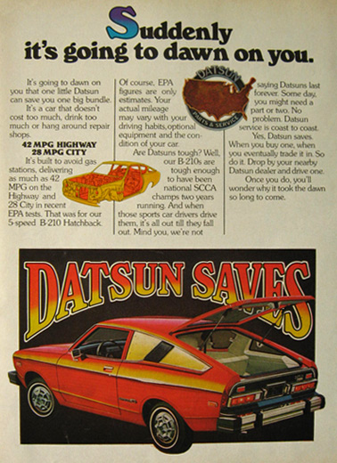 1976 Datsun B-210 Hatchback Ad